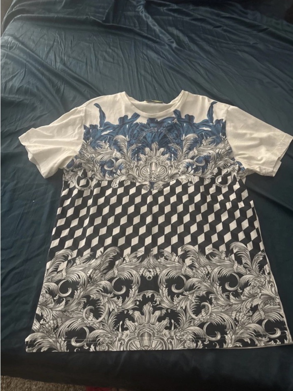 Versace Jeans Collection White Blue Graphic Tee